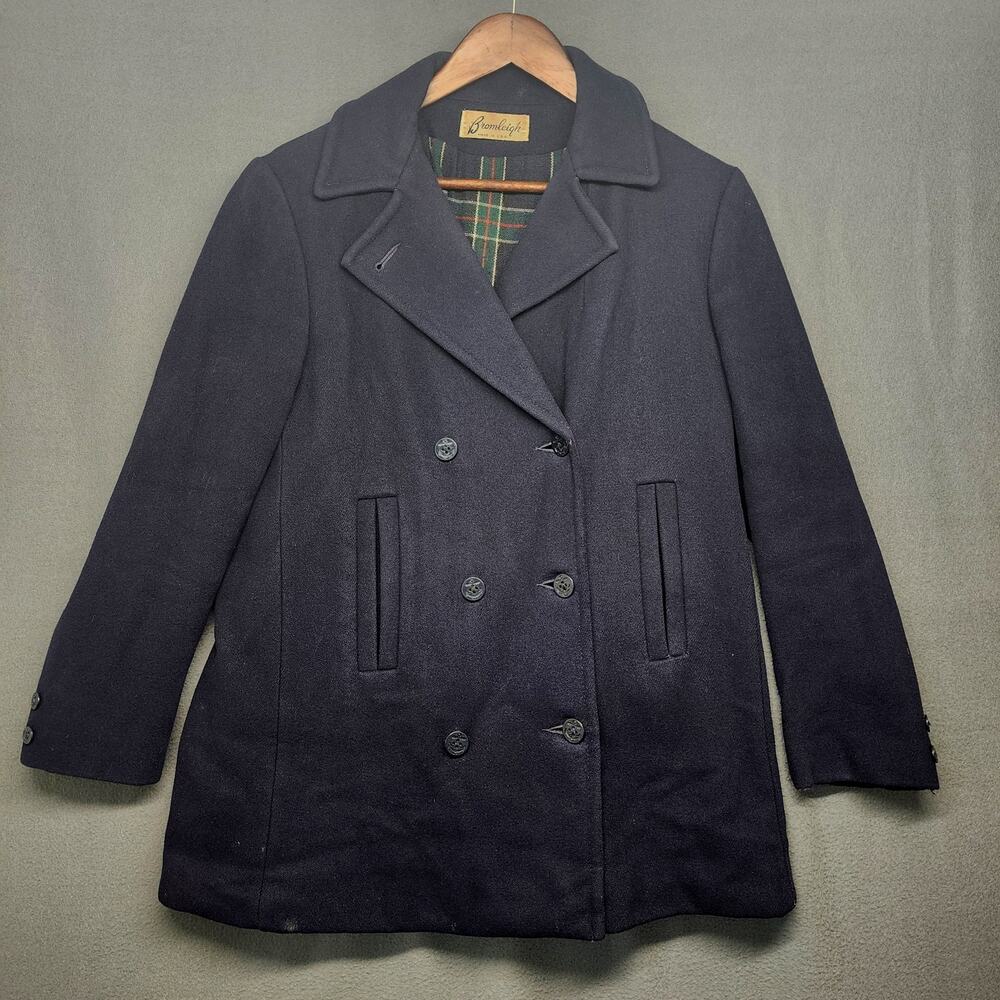 Vintage Bromleigh Jacket Coat Women Medium Blue 100% Wool Double Breasted *FLAWS